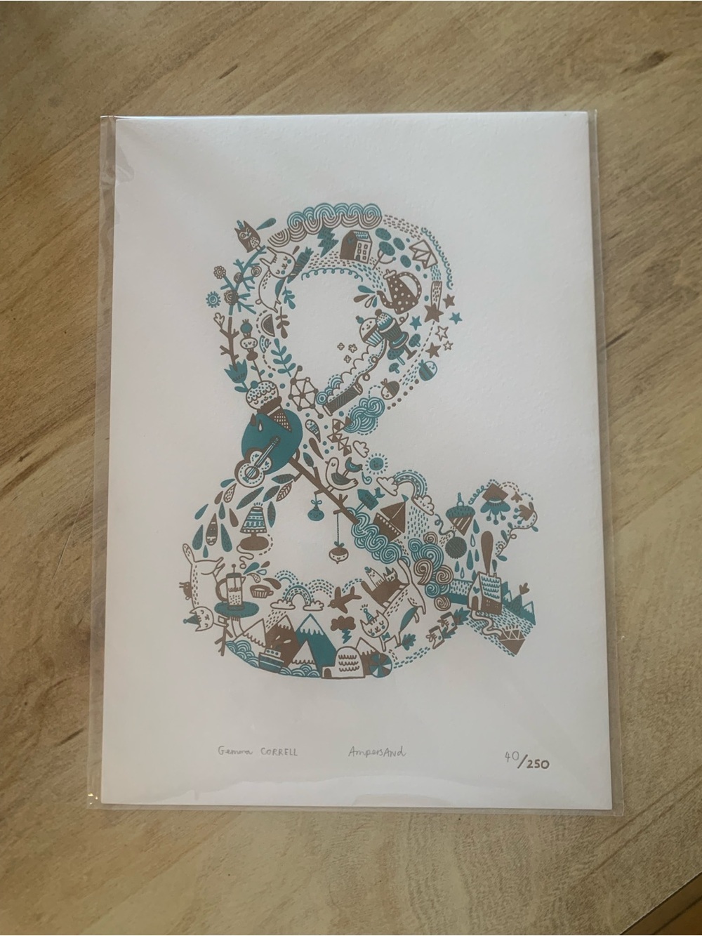 GEMMA CORRELL Ampersand Decorative Art Print in Teal and Golden Brown
